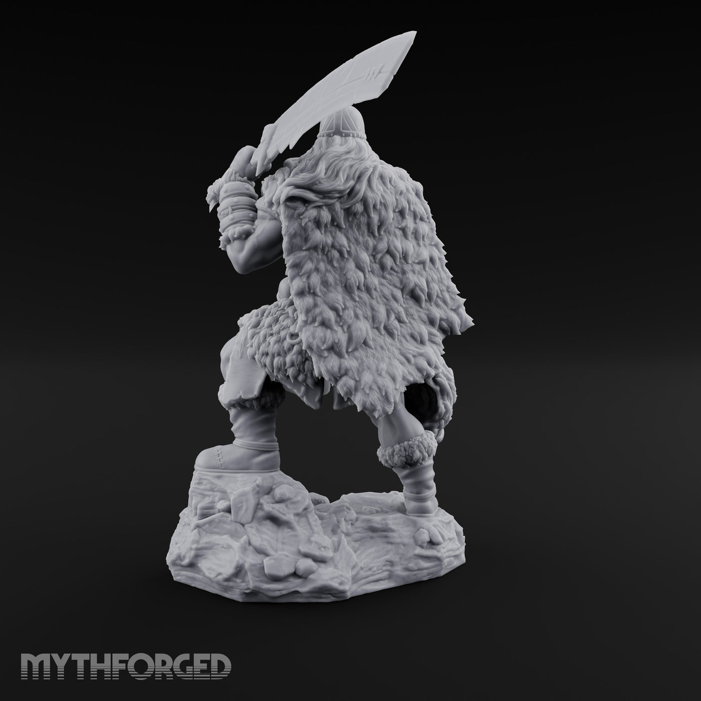 Axe Raised Striding Human Huntmaster Miniature for Dungeons and Dragons, Pathfinder or other TTRPGs