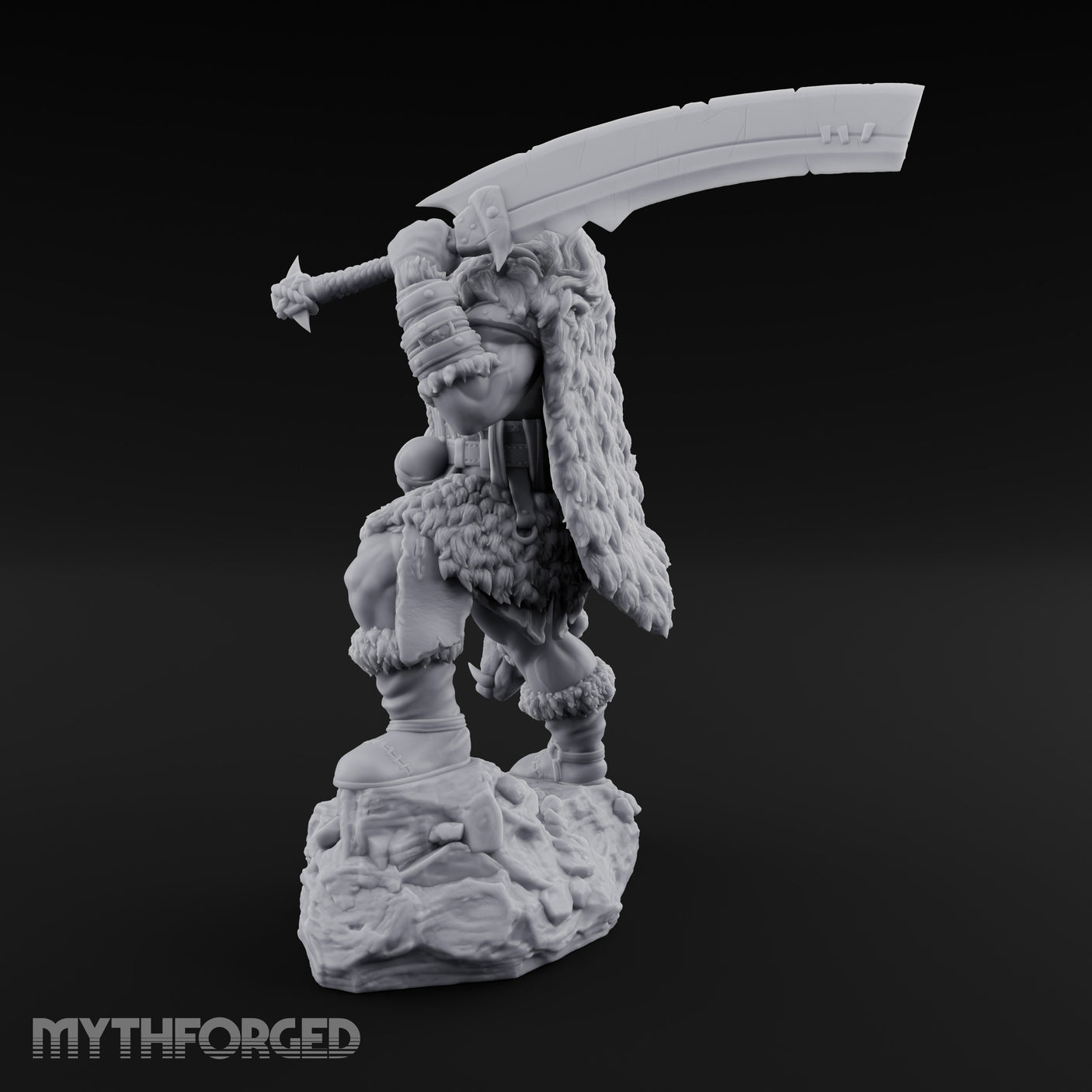 Axe Raised Striding Human Huntmaster Miniature for Dungeons and Dragons, Pathfinder or other TTRPGs