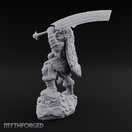 Axe Raised Striding Human Huntmaster Miniature for Dungeons and Dragons, Pathfinder or other TTRPGs