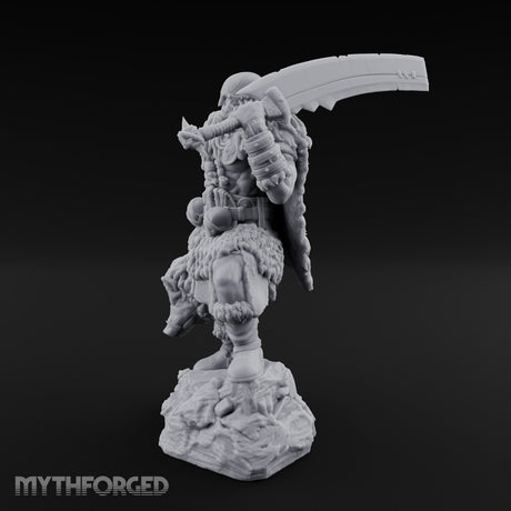 Axe Raised Striding Human Huntmaster Miniature for Dungeons and Dragons, Pathfinder or other TTRPGs