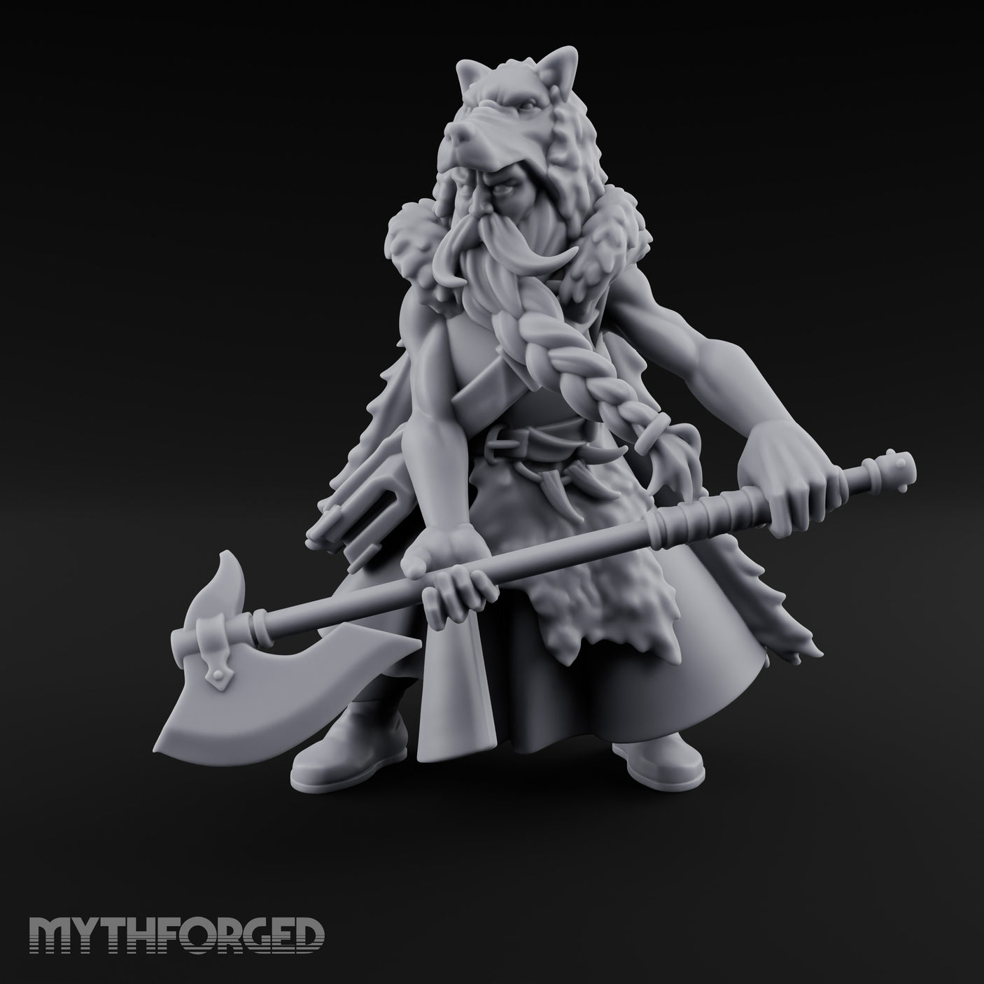Axe Resting Braided Beard Druid Miniature for Dungeons and Dragons, Pathfinder or other TTRPGs