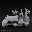 Axe-Stuffed Loot-Laden Warrior's Chest and Barrel Clutter Scene Miniature for Dungeons and Dragons, Pathfinder or other TTRPGs