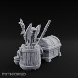 Axe-Stuffed Loot-Laden Warrior's Chest and Barrel Clutter Scene Miniature for Dungeons and Dragons, Pathfinder or other TTRPGs