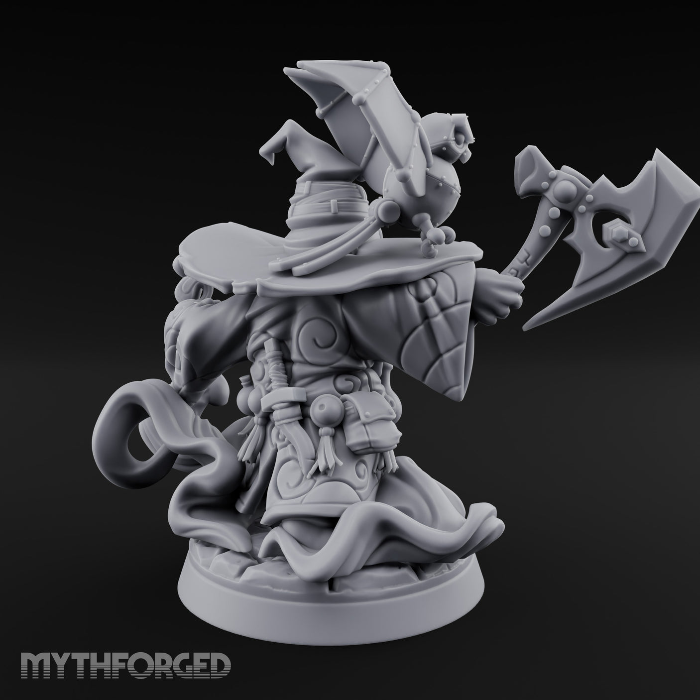 Axe Swinging Familiar Perching Gnome Warlock Miniature for Dungeons and Dragons, Pathfinder or other TTRPGs