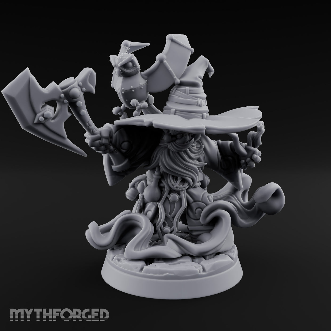 Axe Swinging Familiar Perching Gnome Warlock Miniature for Dungeons and Dragons, Pathfinder or other TTRPGs