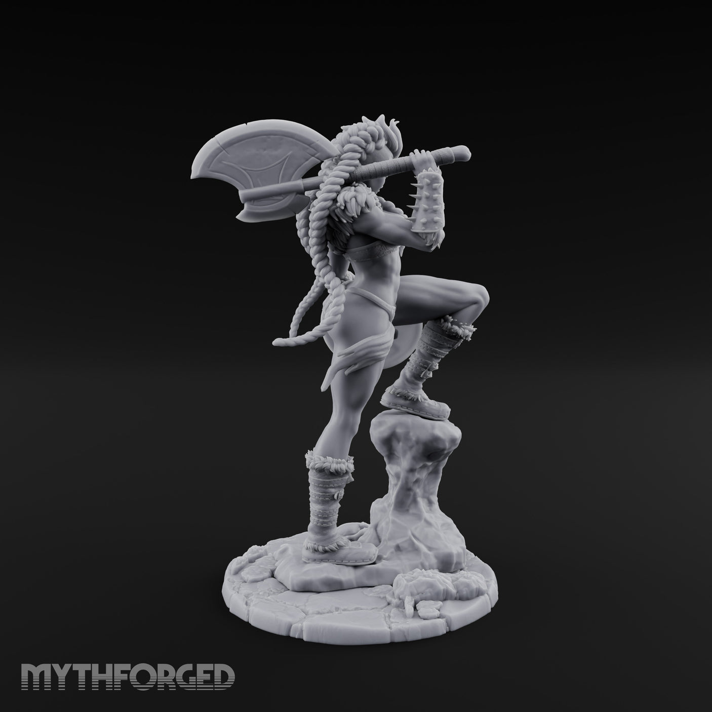 Axe Swinging Knee Raised Human Barbarian Miniature for Dungeons and Dragons, Pathfinder or other TTRPGs