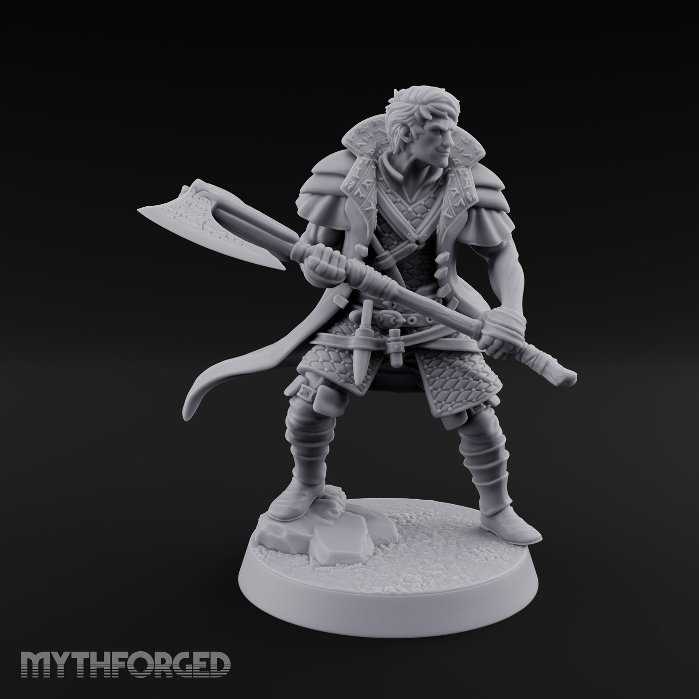Axe Swinging Lunge Human Hunter Miniature for Dungeons and Dragons, Pathfinder or other TTRPGs