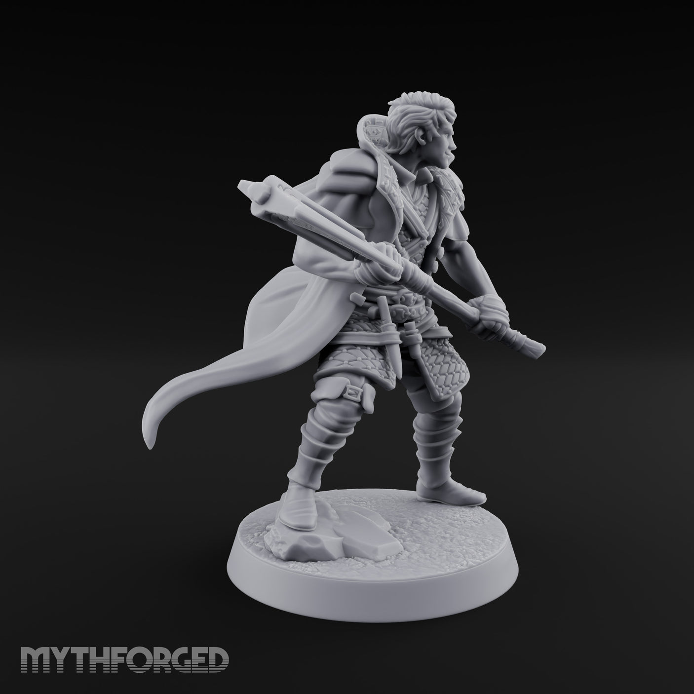 Axe Swinging Lunge Human Hunter Miniature for Dungeons and Dragons, Pathfinder or other TTRPGs