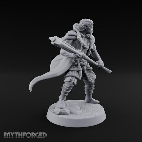 Axe Swinging Lunge Human Hunter Miniature for Dungeons and Dragons, Pathfinder or other TTRPGs