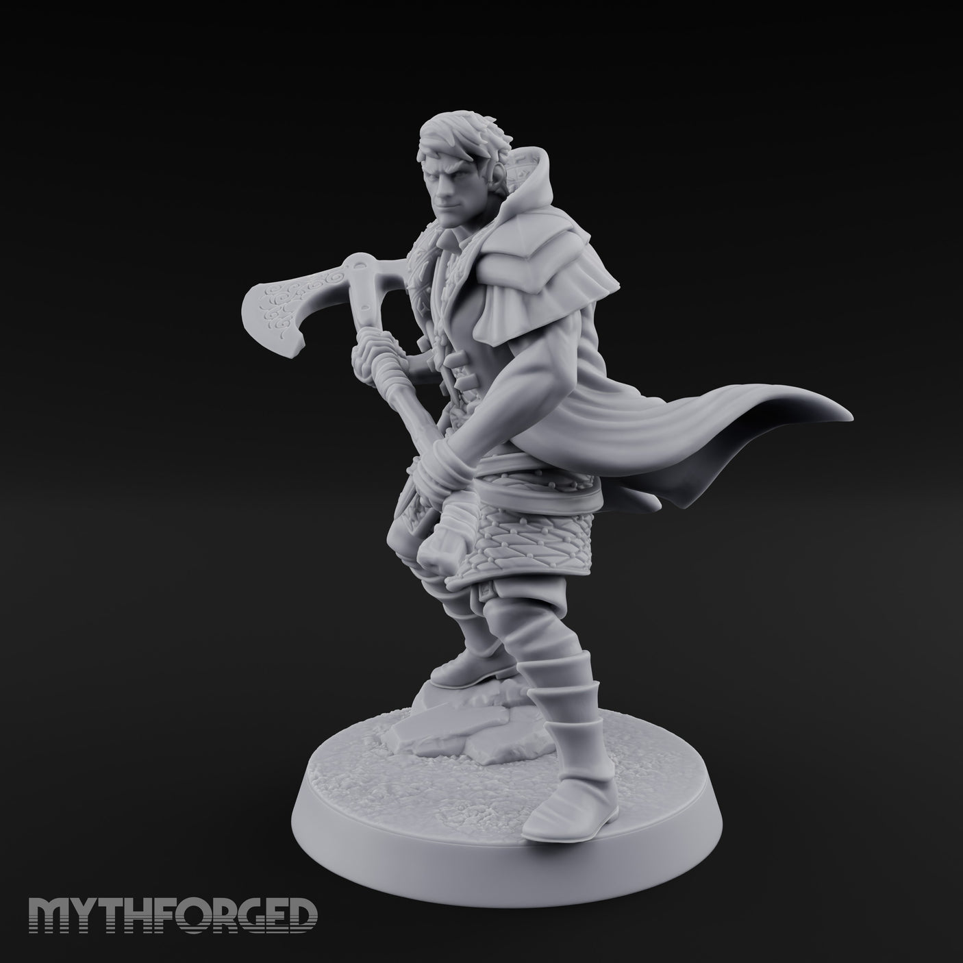 Axe Swinging Lunge Human Hunter Miniature for Dungeons and Dragons, Pathfinder or other TTRPGs