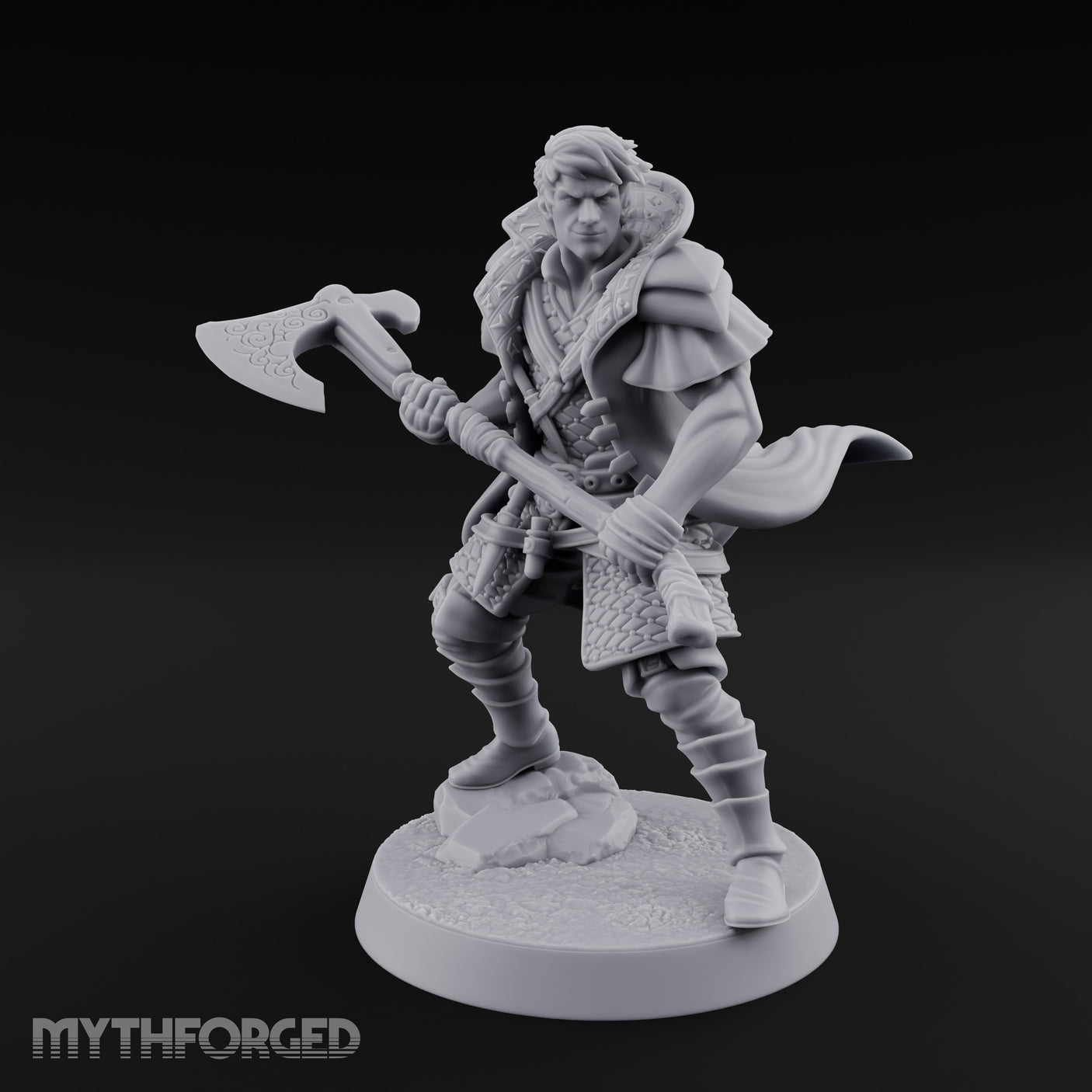 Axe Swinging Lunge Human Hunter Miniature for Dungeons and Dragons, Pathfinder or other TTRPGs