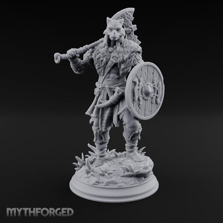 Axe Swinging Shield Bearing Cat Masked Warrior — 32mm