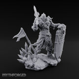 Axe Swinging Shield Lunging Human Warlord Miniature for Dungeons and Dragons, Pathfinder or other TTRPGs