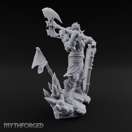 Axe Swinging Shield Lunging Human Warlord Miniature for Dungeons and Dragons, Pathfinder or other TTRPGs