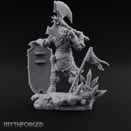 Axe Swinging Shield Lunging Human Warlord Miniature for Dungeons and Dragons, Pathfinder or other TTRPGs