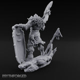 Axe Swinging Shield Lunging Human Warlord Miniature for Dungeons and Dragons, Pathfinder or other TTRPGs
