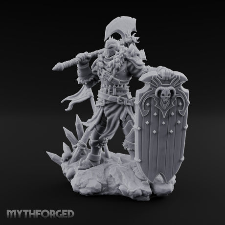 Axe Swinging Shield Lunging Human Warlord Miniature for Dungeons and Dragons, Pathfinder or other TTRPGs