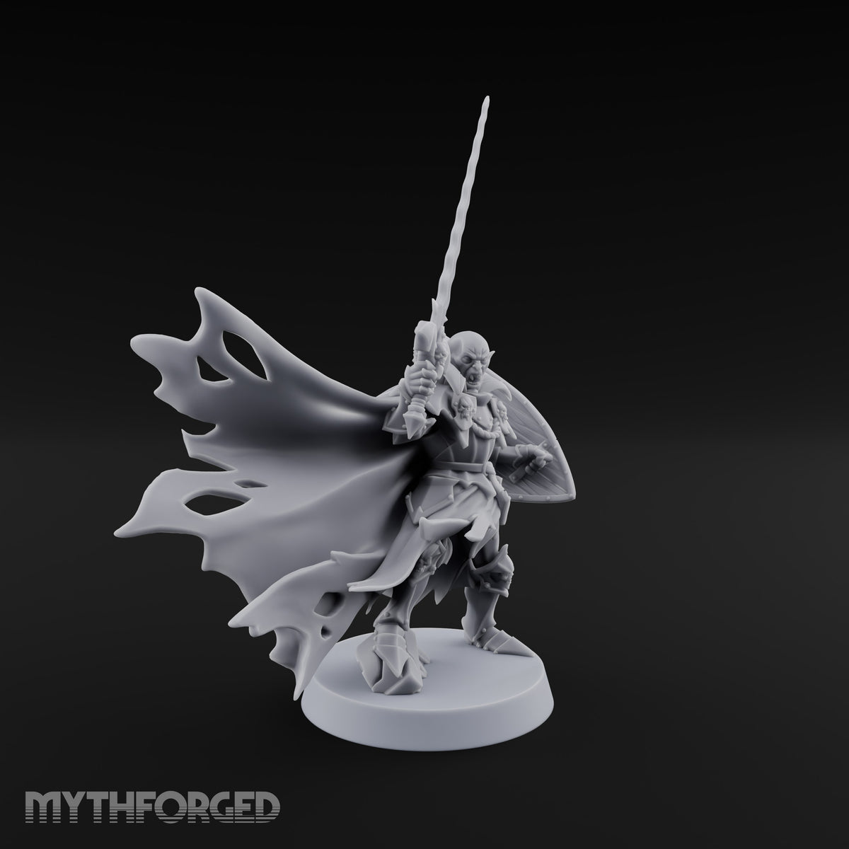 Tattered Cape, Fresh Fangs Vampire Lord with Wavy Sword and Shield