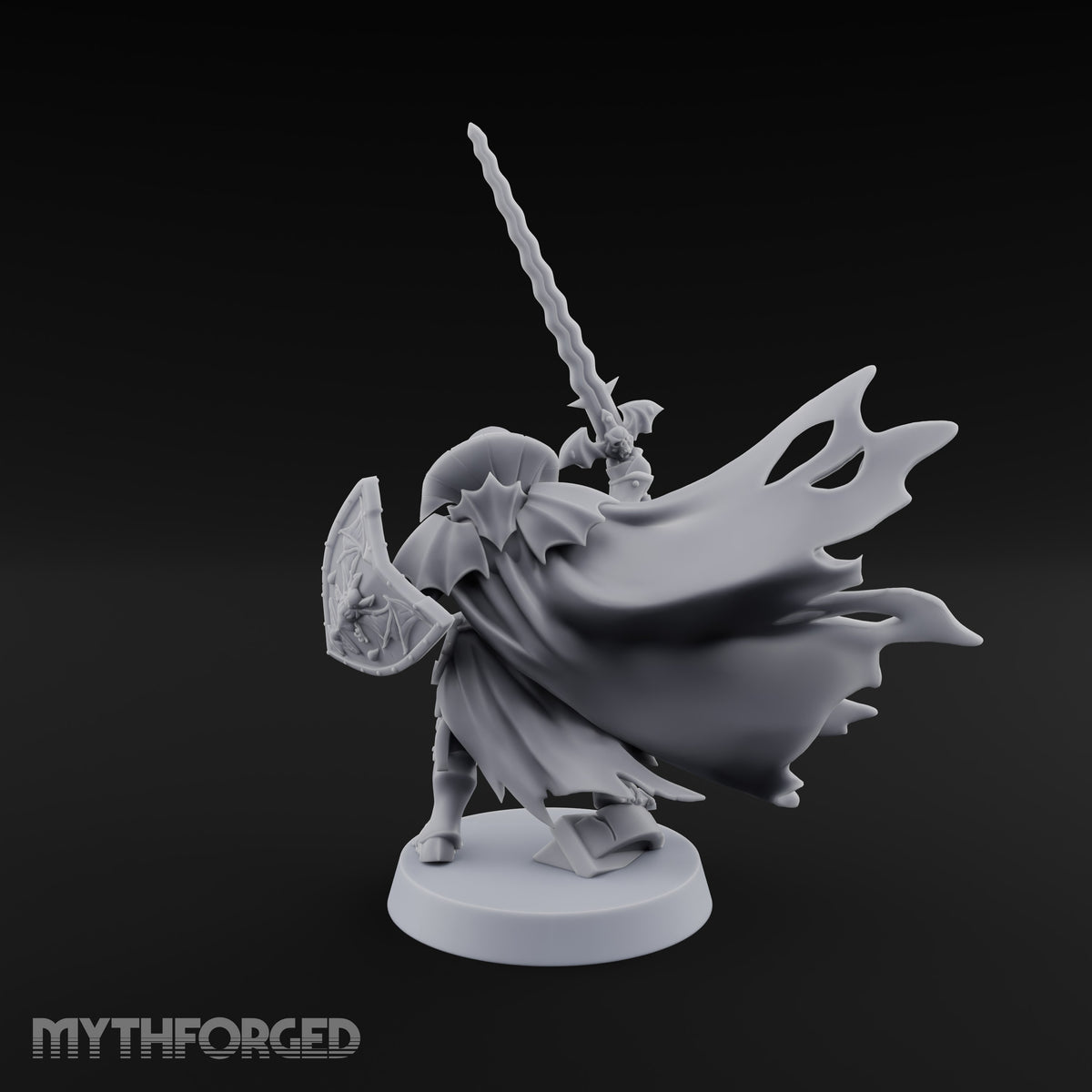 Tattered Cape, Fresh Fangs Vampire Lord with Wavy Sword and Shield