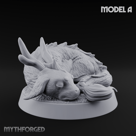 Curled Up Slumbering Faerie Dragon Wyrmling A Miniature for Dungeons and Dragons, Pathfinder or other TTRPGs