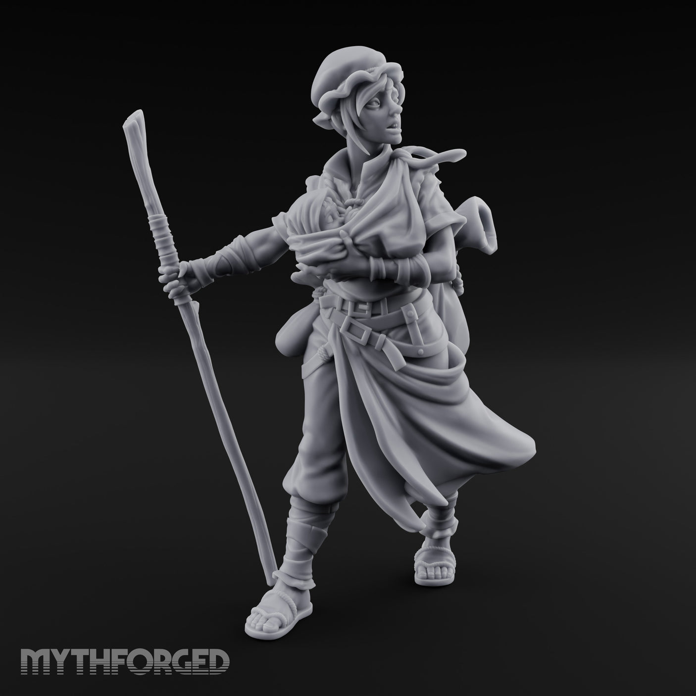 Baby Clutching Frantic Human Refugee Miniature for Dungeons and Dragons, Pathfinder or other TTRPGs