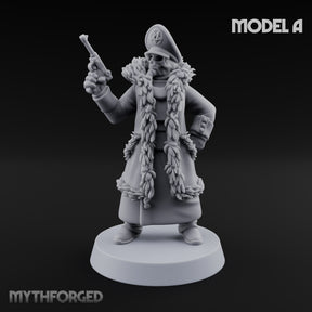 Pistol Toting Fur Lined Skeleton Masked Commissar A Miniature for Dungeons and Dragons, Pathfinder or other TTRPGs