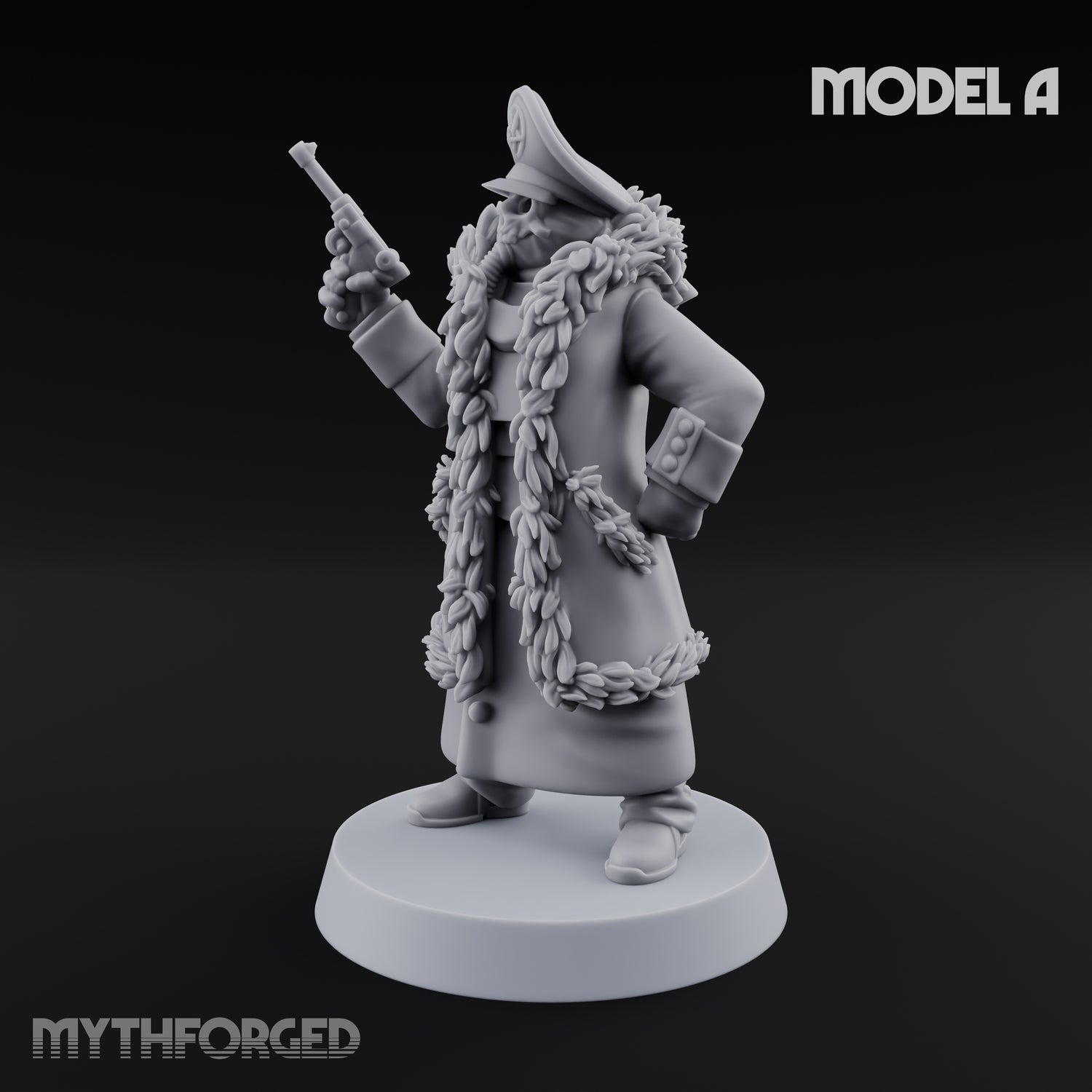 Pistol Toting Fur Lined Skeleton Masked Commissar A Miniature for Dungeons and Dragons, Pathfinder or other TTRPGs