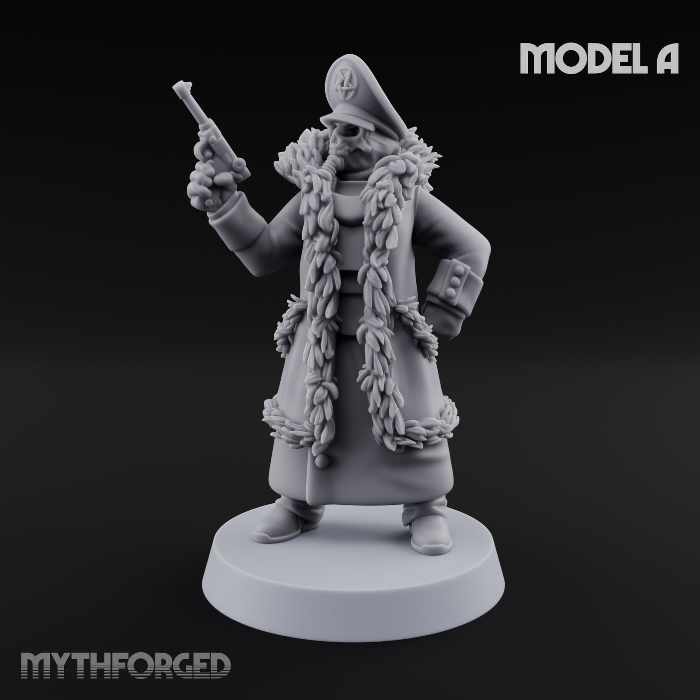 Pistol Toting Fur Lined Skeleton Masked Commissar A Miniature for Dungeons and Dragons, Pathfinder or other TTRPGs