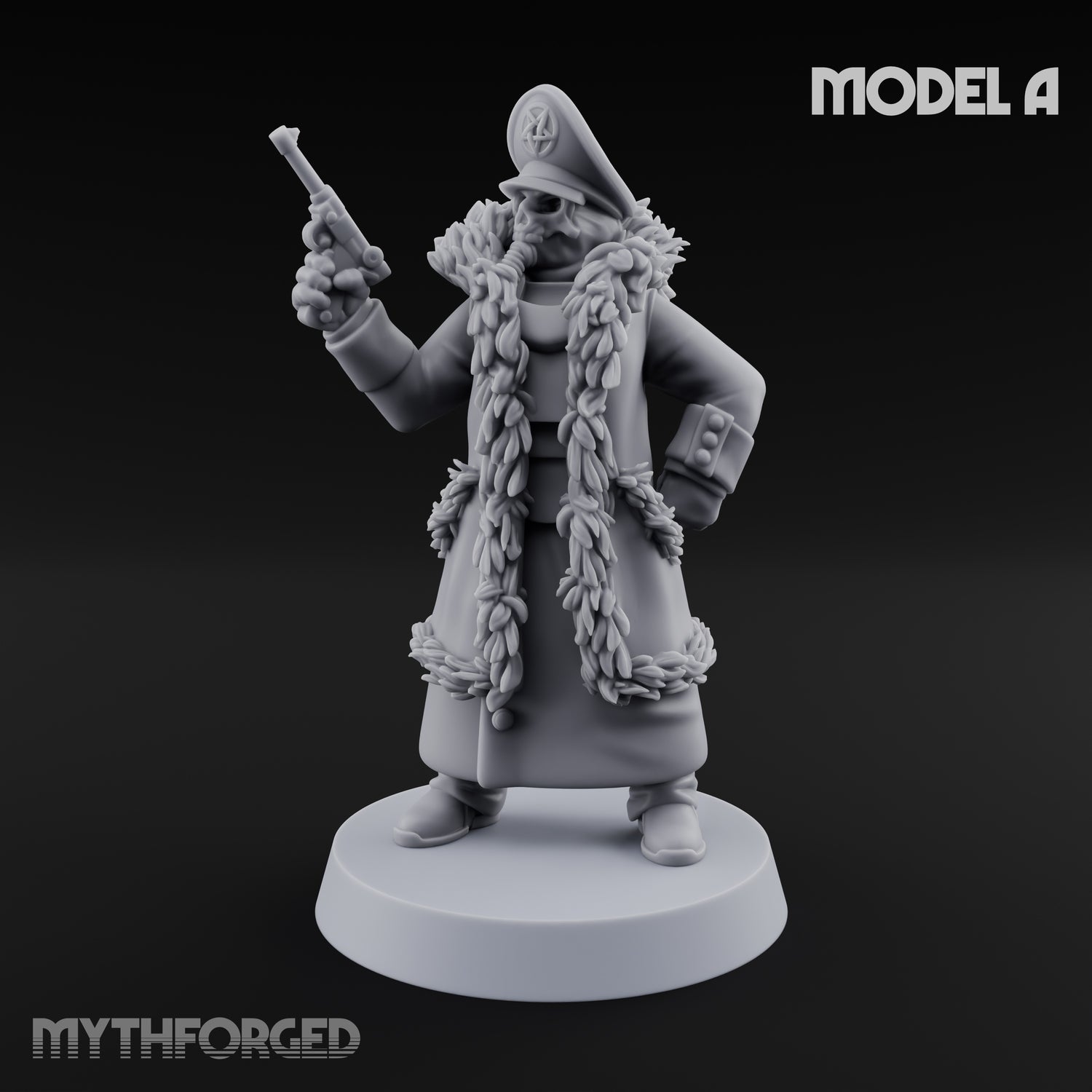 Pistol Toting Fur Lined Skeleton Masked Commissar A Miniature for Dungeons and Dragons, Pathfinder or other TTRPGs