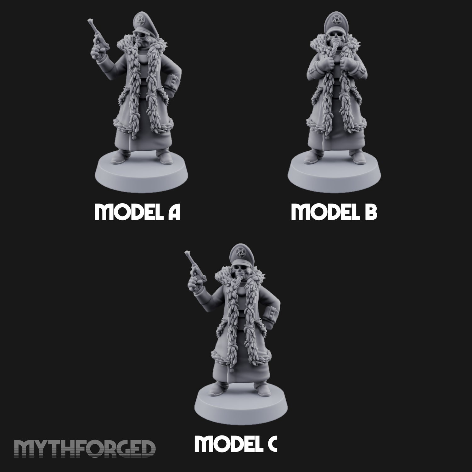 Pistol Toting Fur Lined Skeleton Masked Commissars Miniature for Dungeons and Dragons, Pathfinder or other TTRPGs