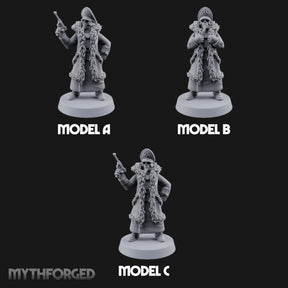Pistol Toting Fur Lined Skeleton Masked Commissars Miniature for Dungeons and Dragons, Pathfinder or other TTRPGs