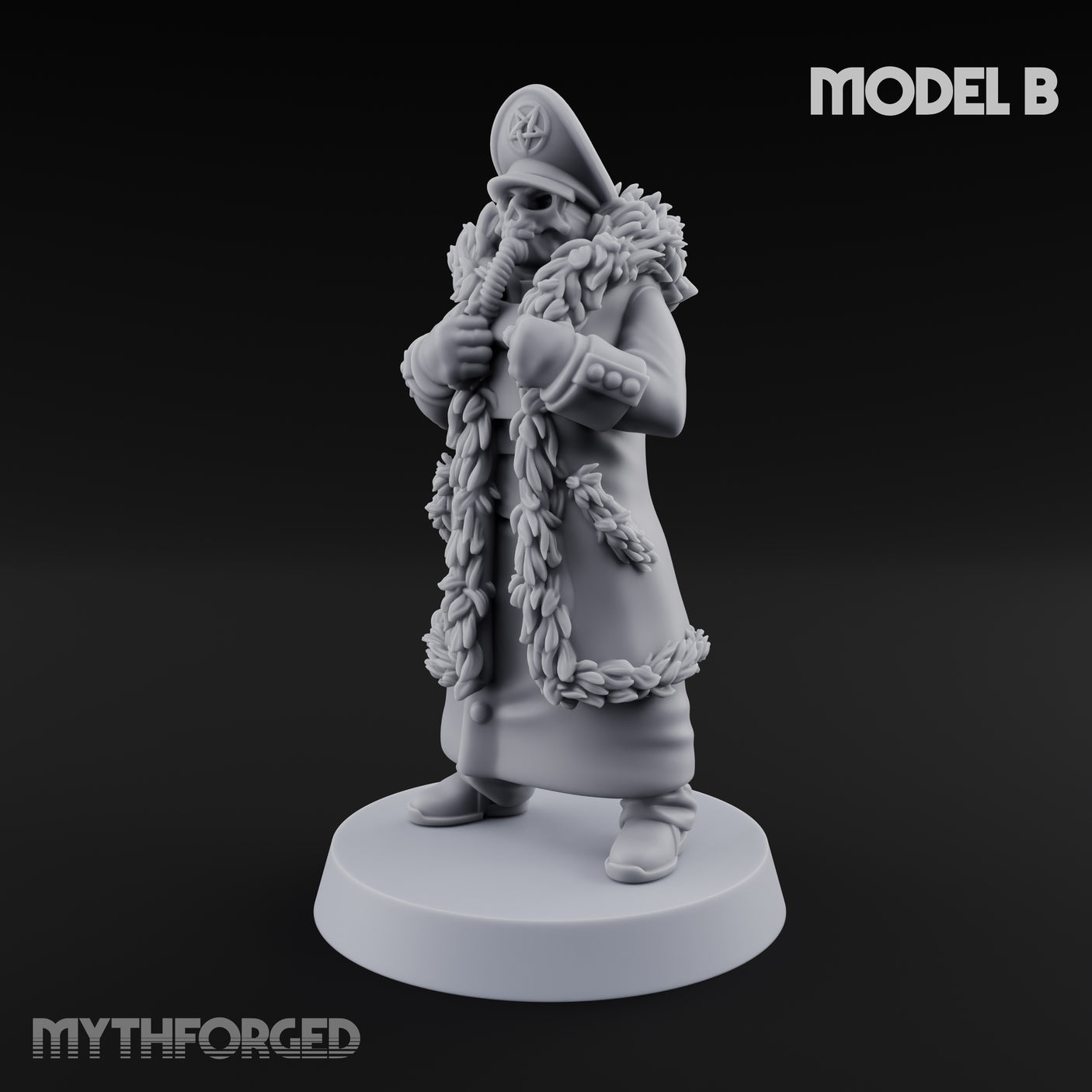 Pistol Toting Fur Lined Skeleton Masked Commissar B Miniature for Dungeons and Dragons, Pathfinder or other TTRPGs