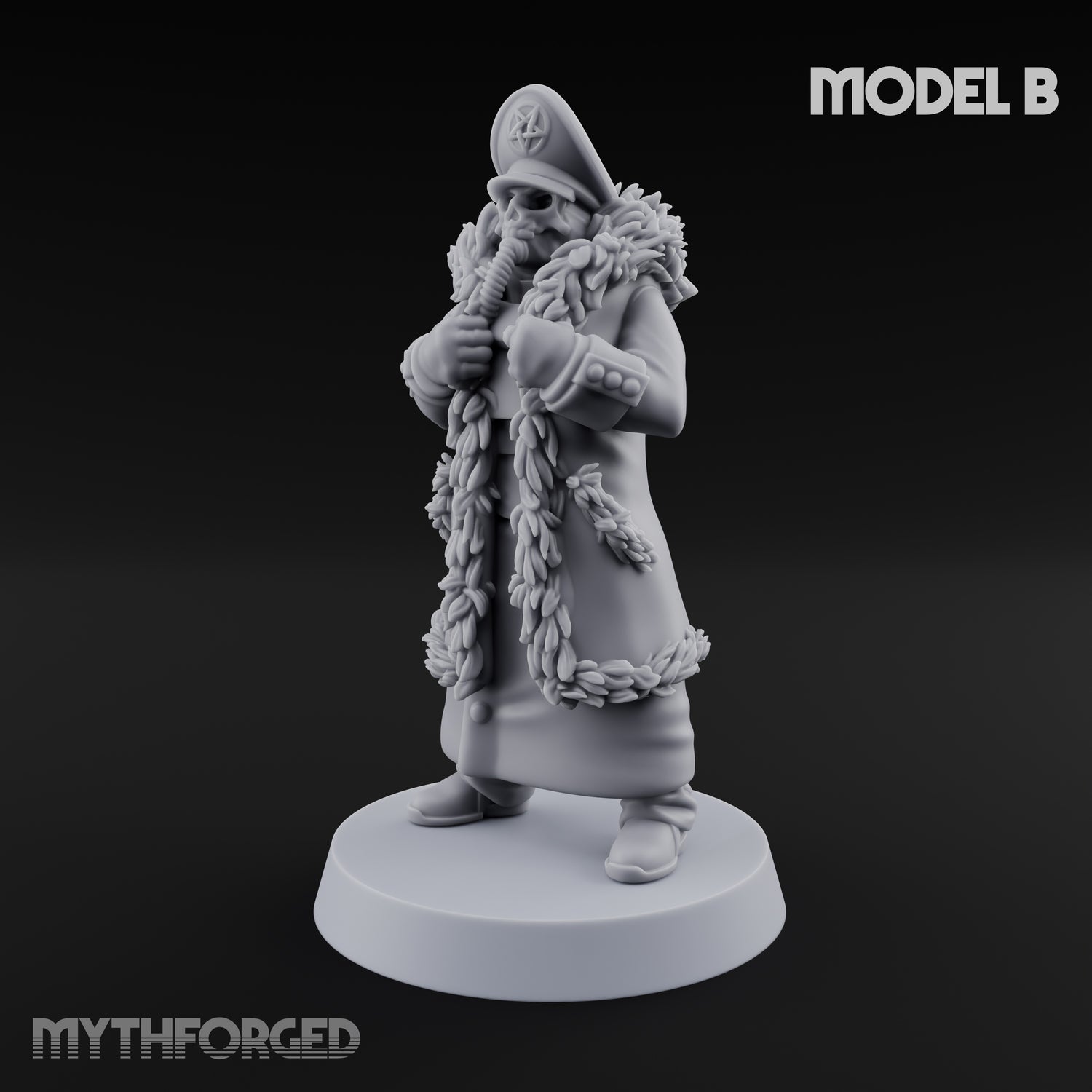 Pistol Toting Fur Lined Skeleton Masked Commissar B Miniature for Dungeons and Dragons, Pathfinder or other TTRPGs
