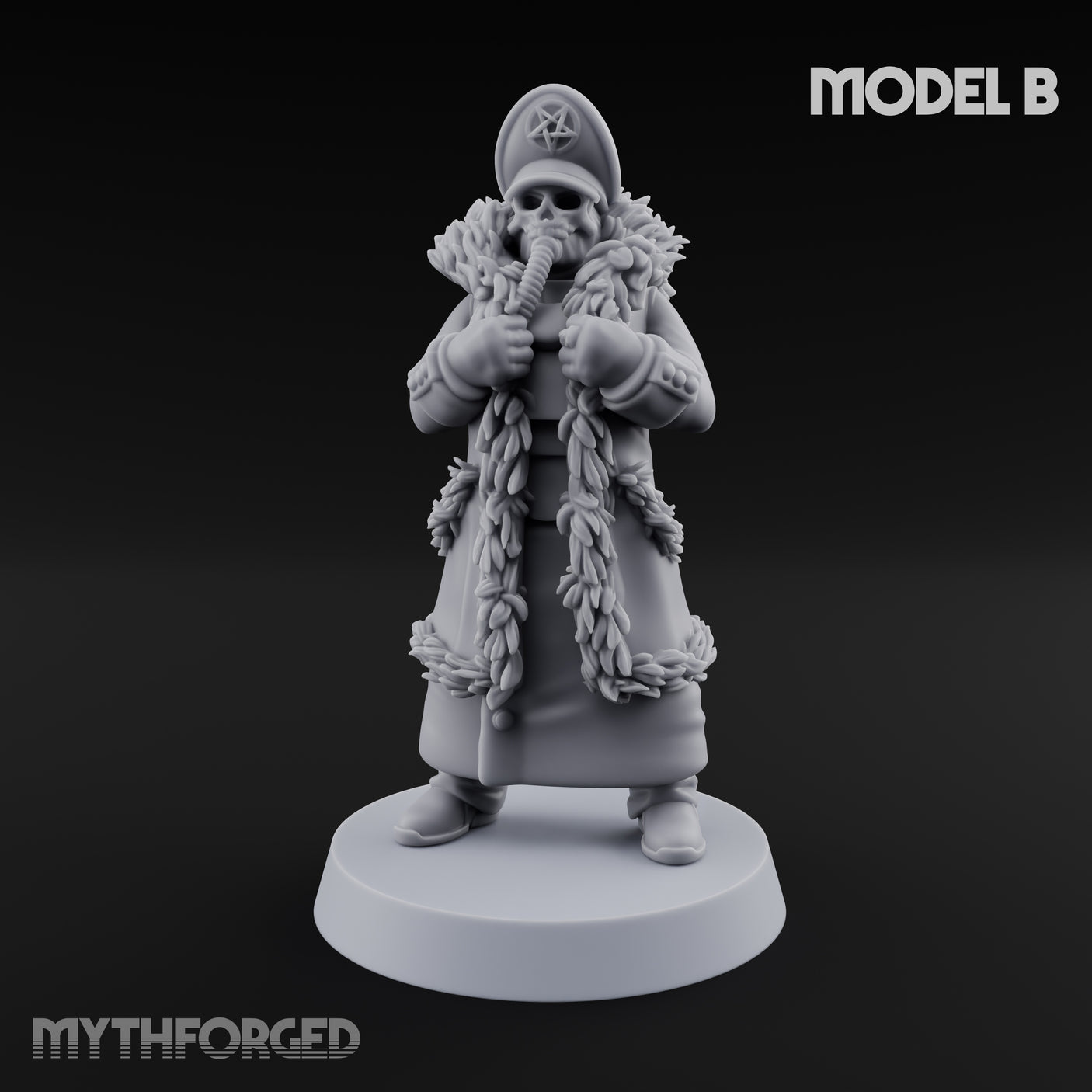 Pistol Toting Fur Lined Skeleton Masked Commissar B Miniature for Dungeons and Dragons, Pathfinder or other TTRPGs
