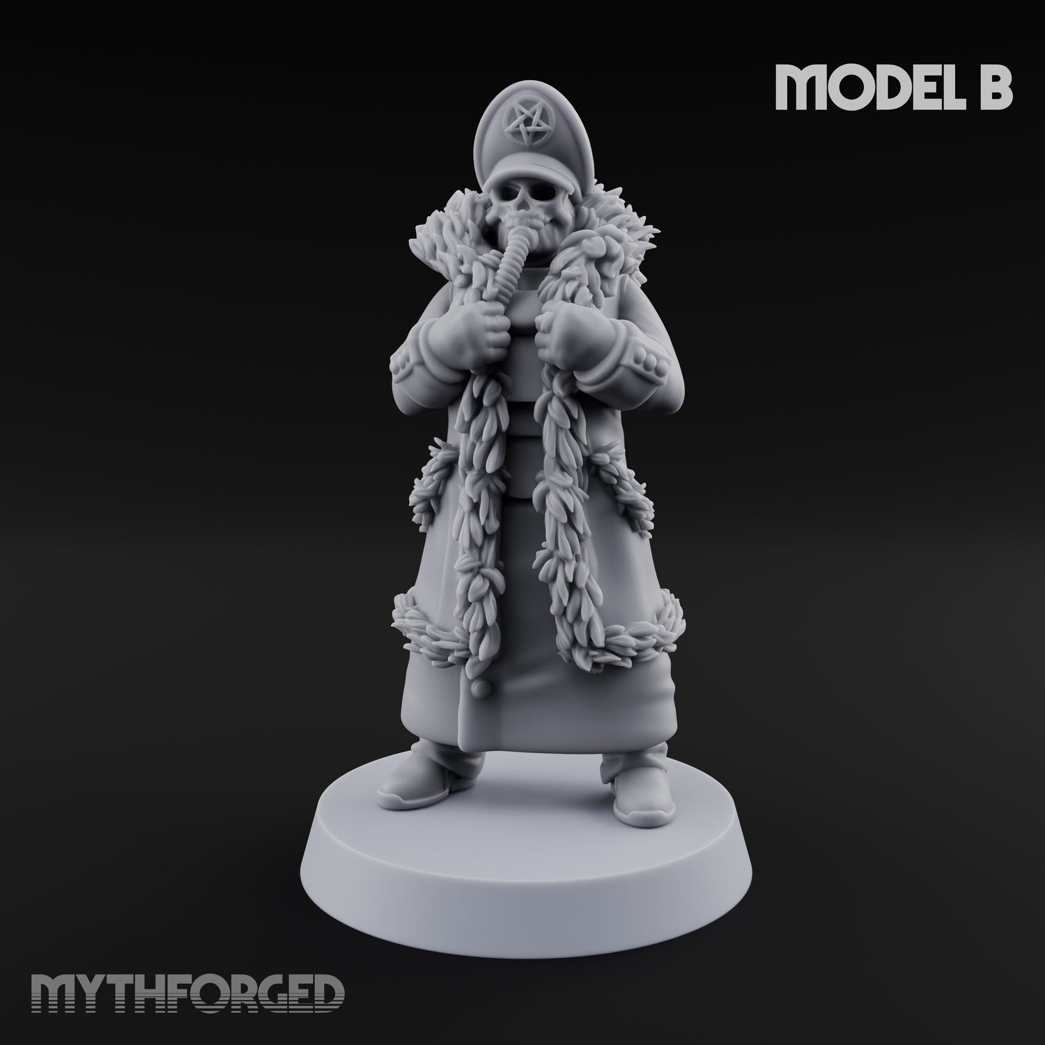 Pistol Toting Fur Lined Skeleton Masked Commissar B Miniature for Dungeons and Dragons, Pathfinder or other TTRPGs