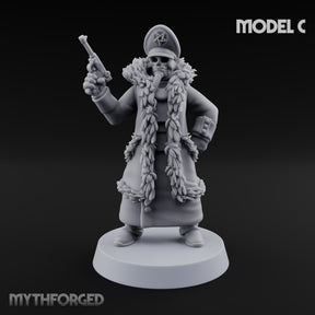 Pistol Toting Fur Lined Skeleton Masked Commissar C Miniature for Dungeons and Dragons, Pathfinder or other TTRPGs