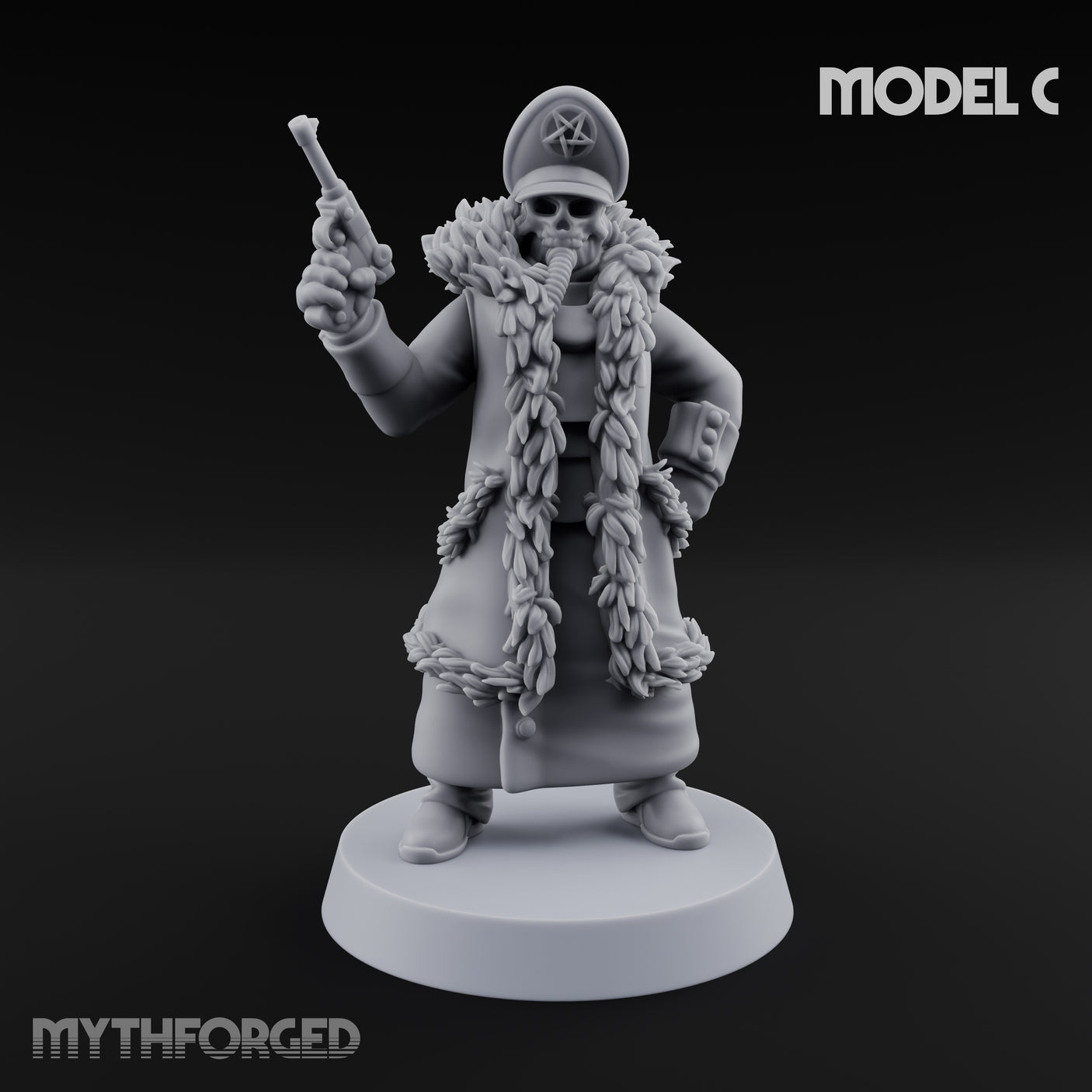 Pistol Toting Fur Lined Skeleton Masked Commissar C Miniature for Dungeons and Dragons, Pathfinder or other TTRPGs