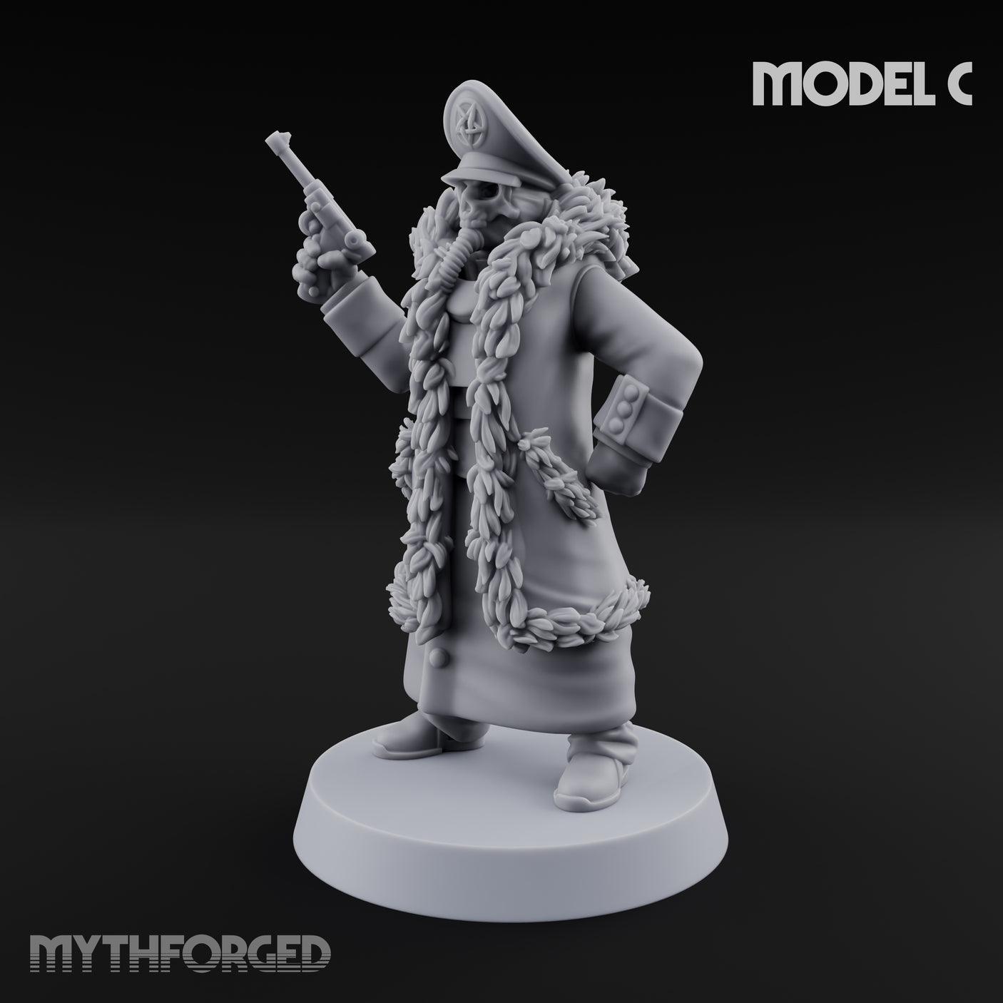 Pistol Toting Fur Lined Skeleton Masked Commissar C Miniature for Dungeons and Dragons, Pathfinder or other TTRPGs