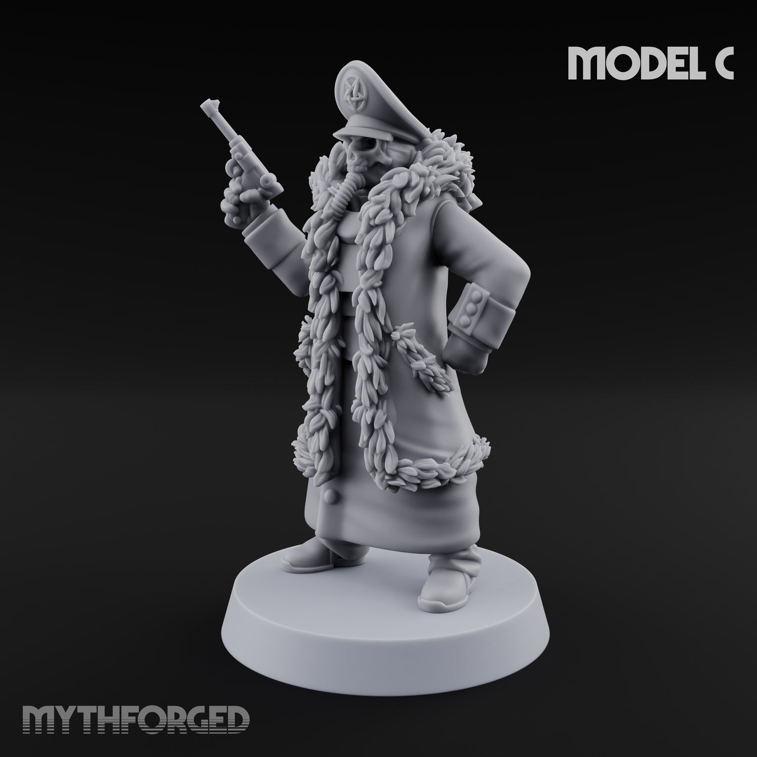 Pistol Toting Fur Lined Skeleton Masked Commissar C Miniature for Dungeons and Dragons, Pathfinder or other TTRPGs