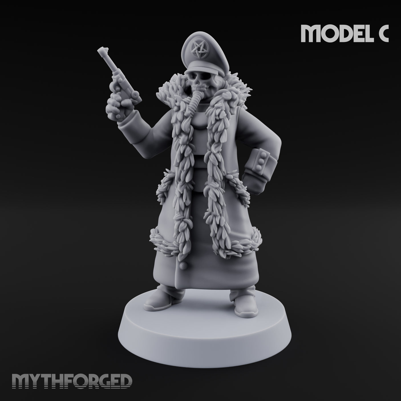 Pistol Toting Fur Lined Skeleton Masked Commissar C Miniature for Dungeons and Dragons, Pathfinder or other TTRPGs