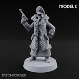 Pistol Toting Fur Lined Skeleton Masked Commissar C Miniature for Dungeons and Dragons, Pathfinder or other TTRPGs