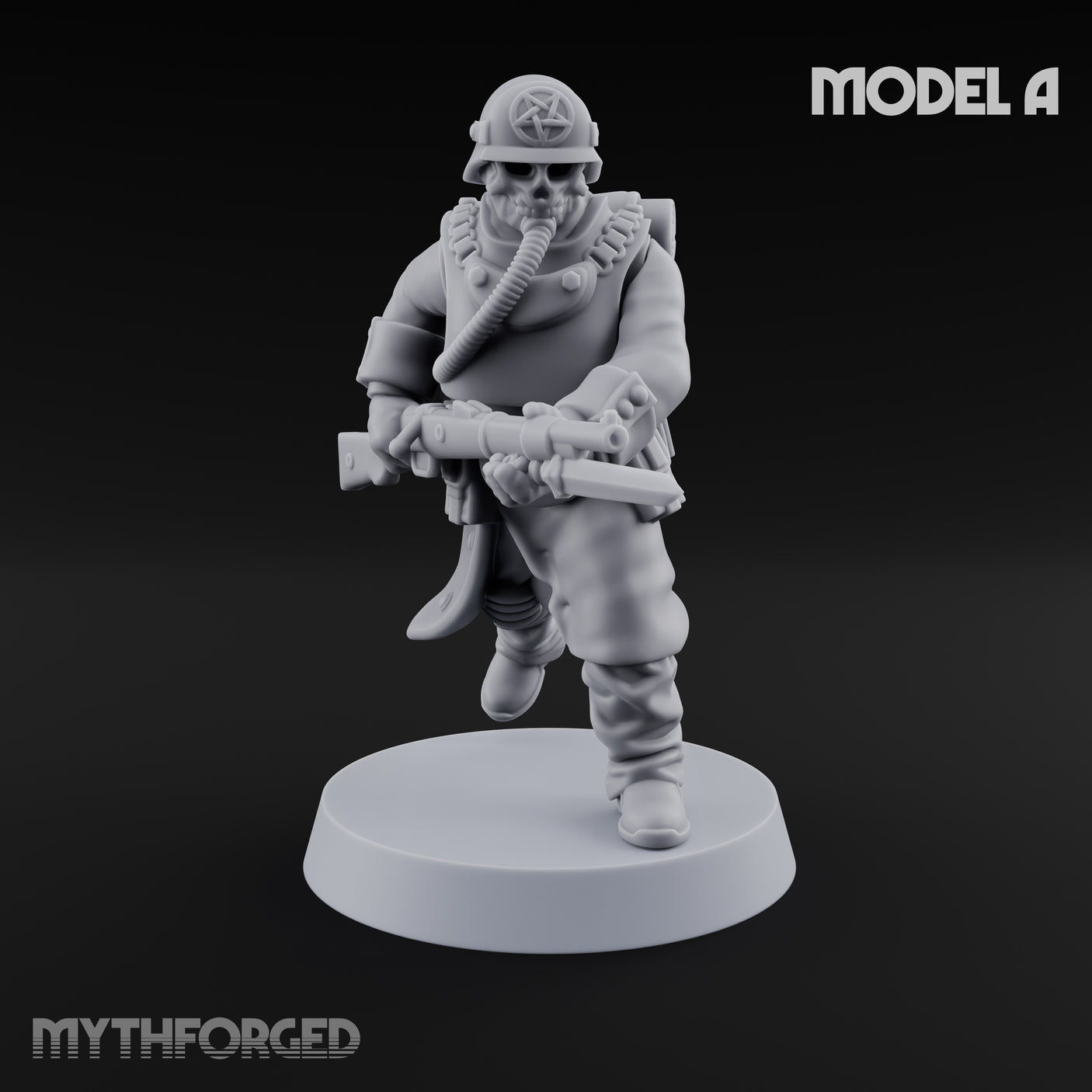 Gas-Masked Trenchcoated Skeleton Trooper A Miniature for Dungeons and Dragons, Pathfinder or other TTRPGs