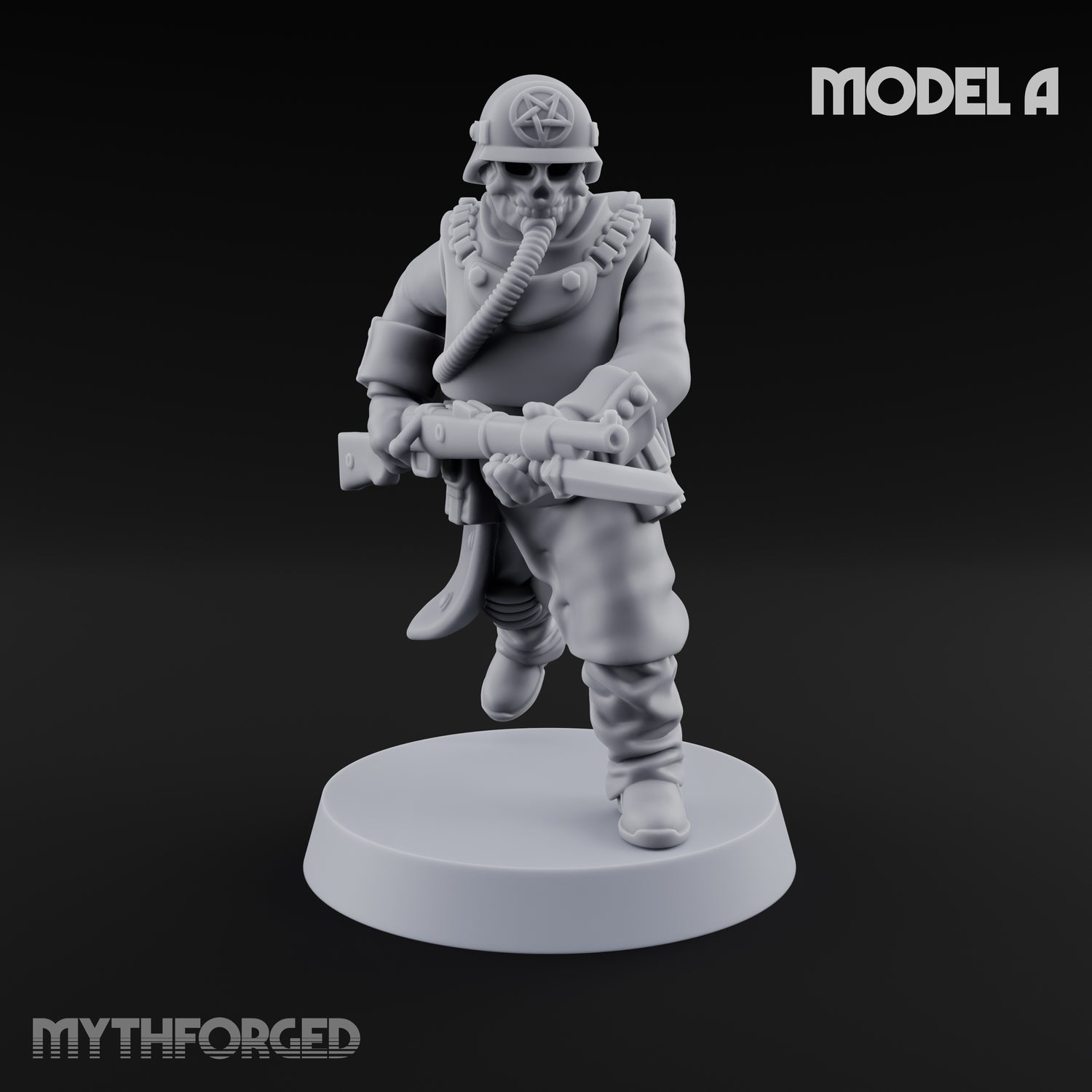 Gas-Masked Trenchcoated Skeleton Trooper A Miniature for Dungeons and Dragons, Pathfinder or other TTRPGs