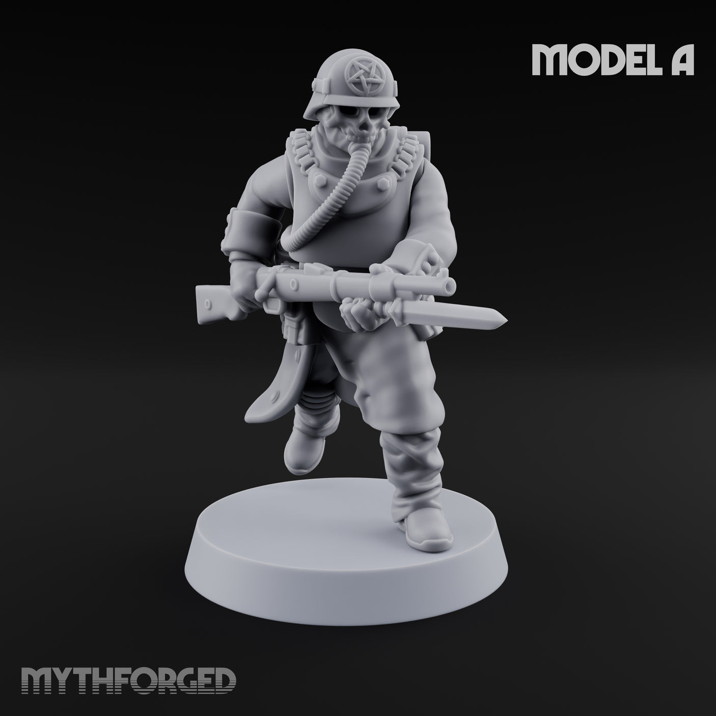 Gas-Masked Trenchcoated Skeleton Trooper A Miniature for Dungeons and Dragons, Pathfinder or other TTRPGs