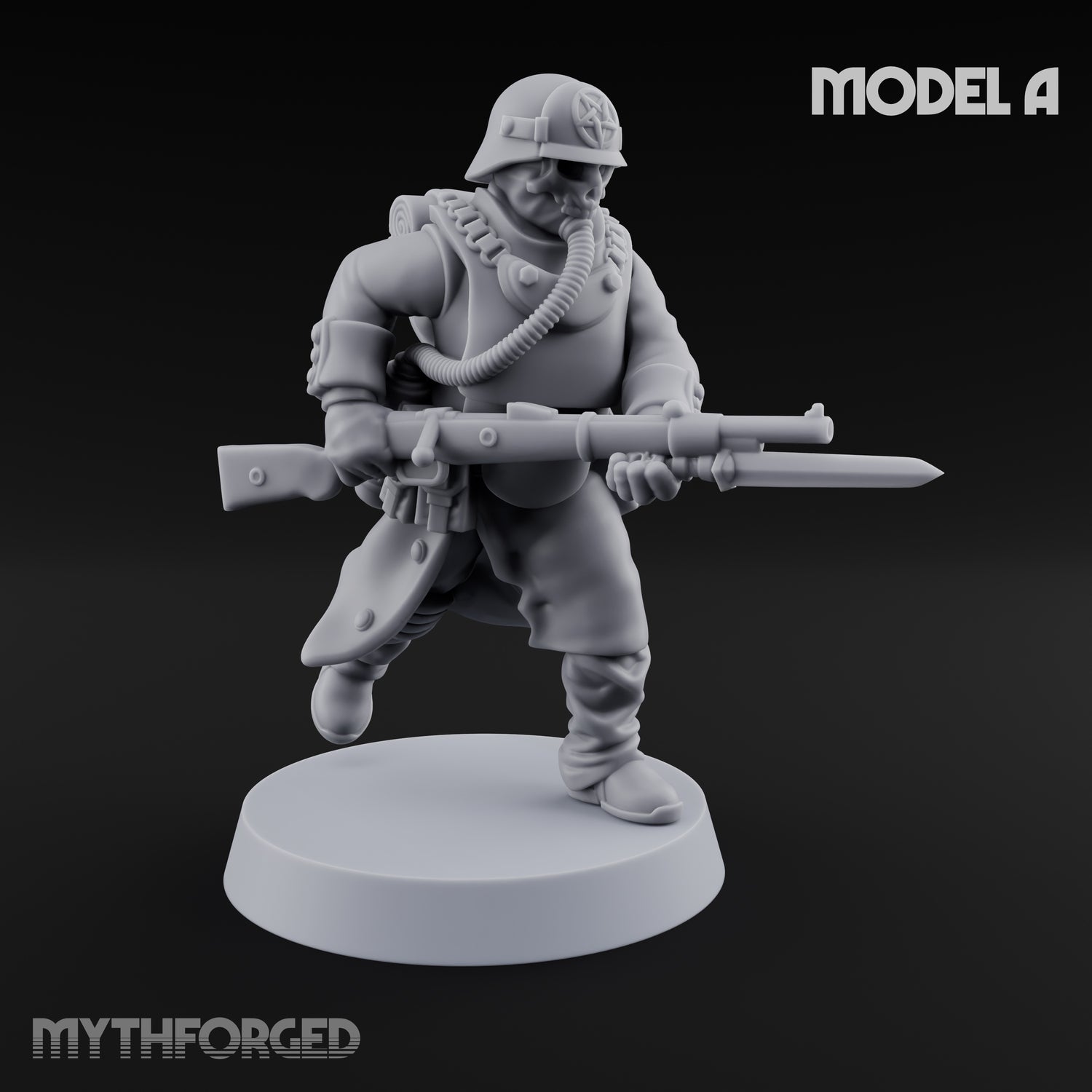 Gas-Masked Trenchcoated Skeleton Trooper A Miniature for Dungeons and Dragons, Pathfinder or other TTRPGs