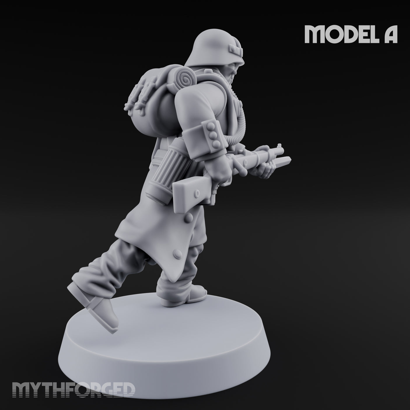 Gas-Masked Trenchcoated Skeleton Trooper A Miniature for Dungeons and Dragons, Pathfinder or other TTRPGs