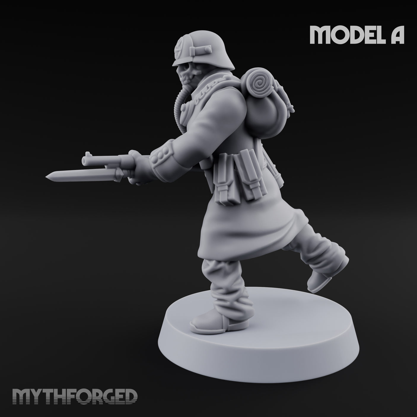 Gas-Masked Trenchcoated Skeleton Trooper A Miniature for Dungeons and Dragons, Pathfinder or other TTRPGs