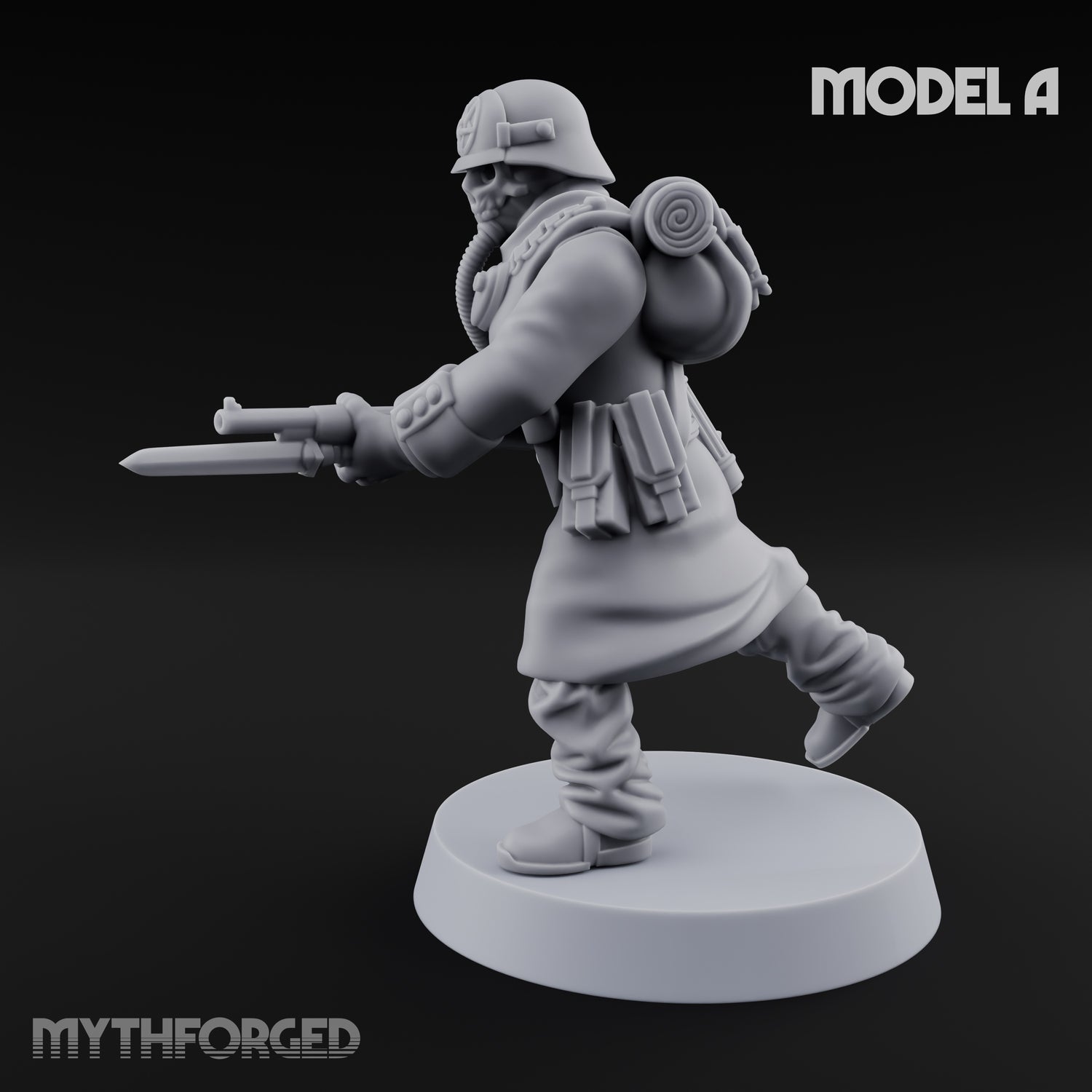Gas-Masked Trenchcoated Skeleton Trooper A Miniature for Dungeons and Dragons, Pathfinder or other TTRPGs