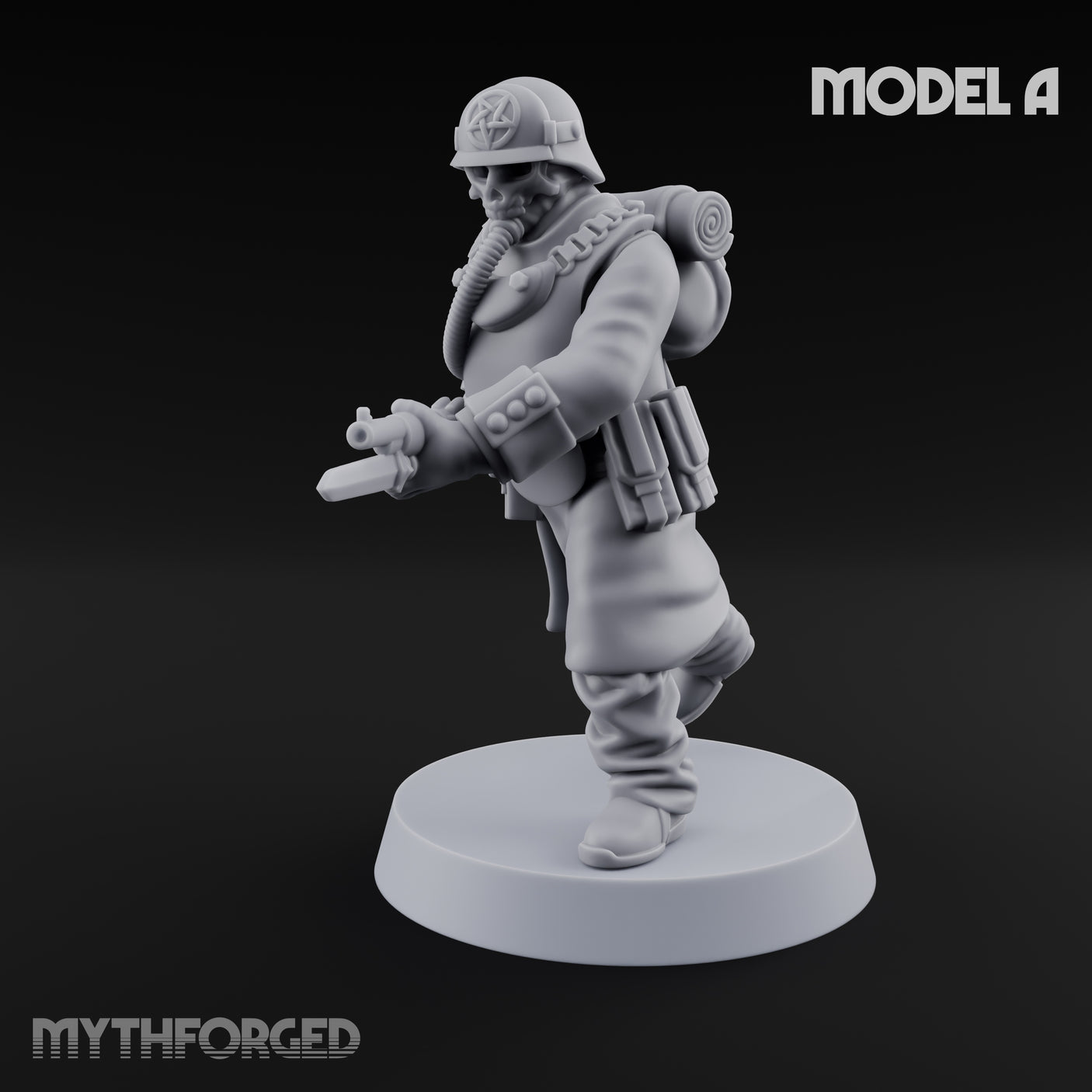 Gas-Masked Trenchcoated Skeleton Trooper A Miniature for Dungeons and Dragons, Pathfinder or other TTRPGs