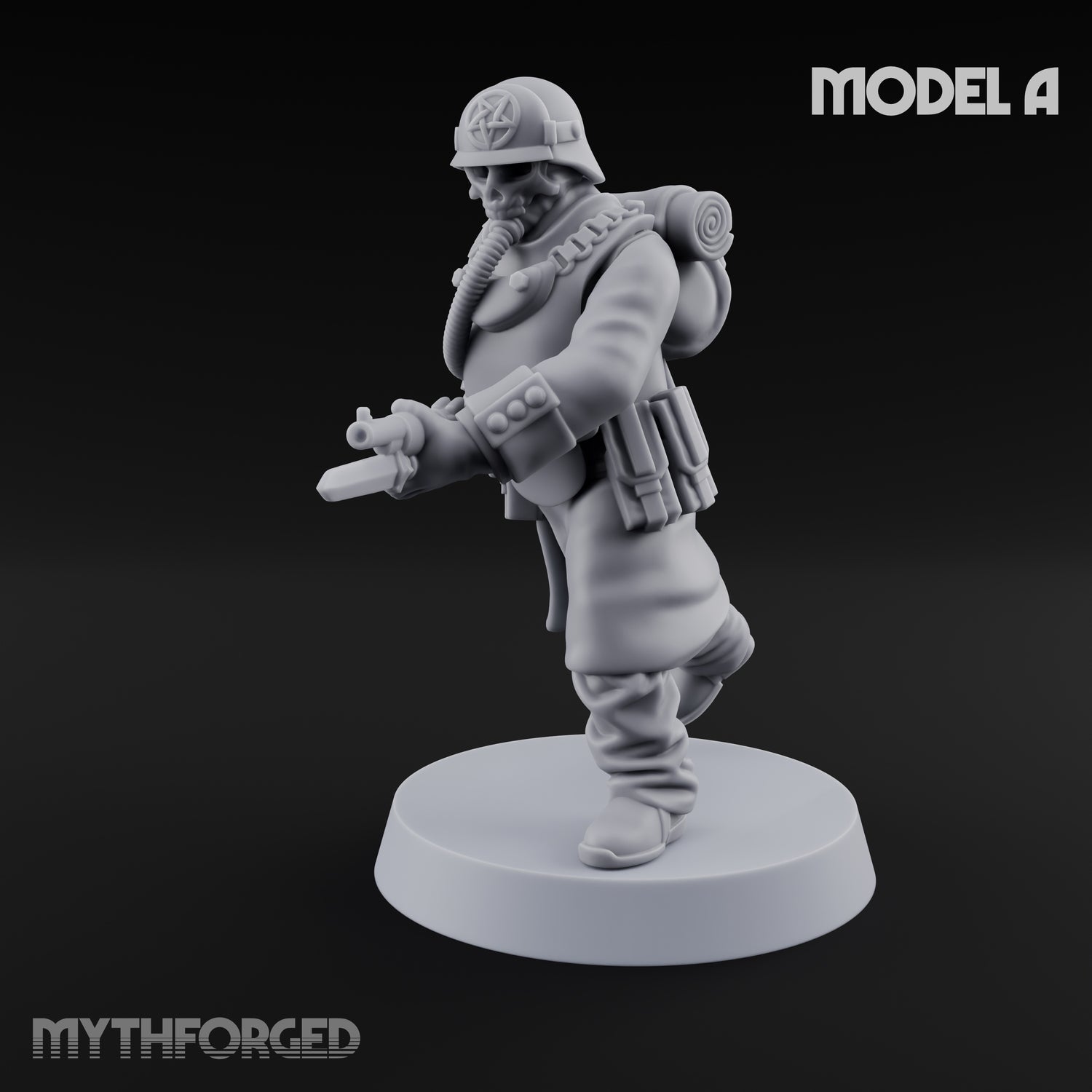 Gas-Masked Trenchcoated Skeleton Trooper A Miniature for Dungeons and Dragons, Pathfinder or other TTRPGs